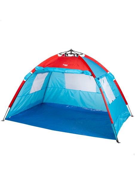 Tente brise-vent et plage pour 4 personnes avec sol, porte et fenêtres