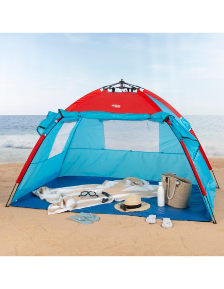 Tente brise-vent et plage pour 4 personnes avec sol, porte et fenêtres