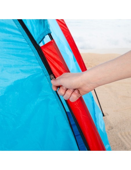 Tente brise-vent et plage pour 4 personnes avec sol, porte et fenêtres