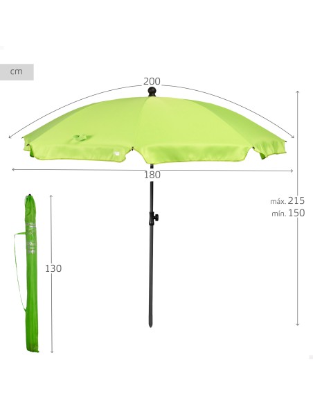 Parasol de plage 8 tiges 200 cm vert