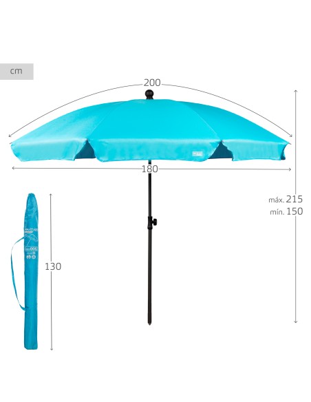 Parapluie de plage 8 tiges 200 cm bleu