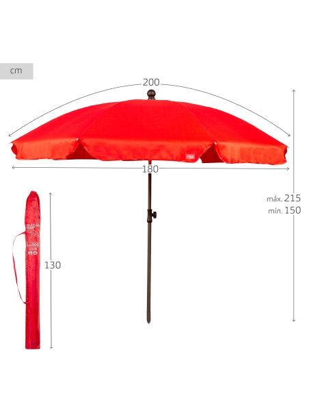 Parasol de plage 8 mâts 200 cm rouge