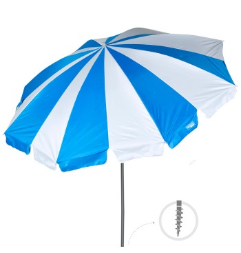 Parapluie de plage 8 baleines 220 cm bleu et blanc avec...