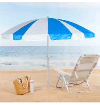 Parapluie de plage 8 baleines 220 cm bleu et blanc avec... 2