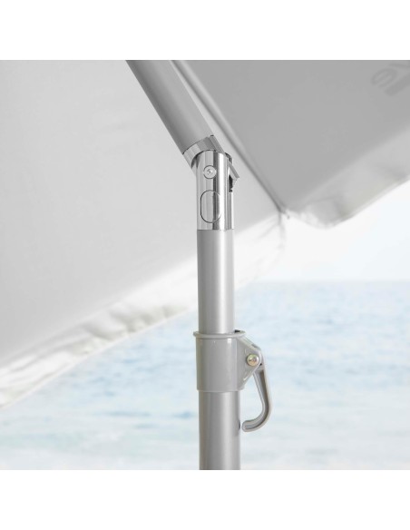 Parapluie de plage 8 baleines 220 cm bleu et blanc avec spirale d'ancrage