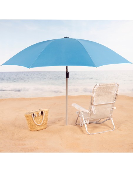 Parasol de plage 8 tiges 220 cm bleu avec cintre