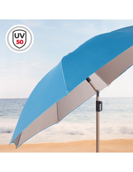 Parasol de plage 8 tiges 220 cm bleu avec cintre