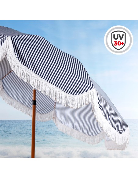 Parasol de plage 8 tiges 200 cm Parasol de plage avec frange de marin