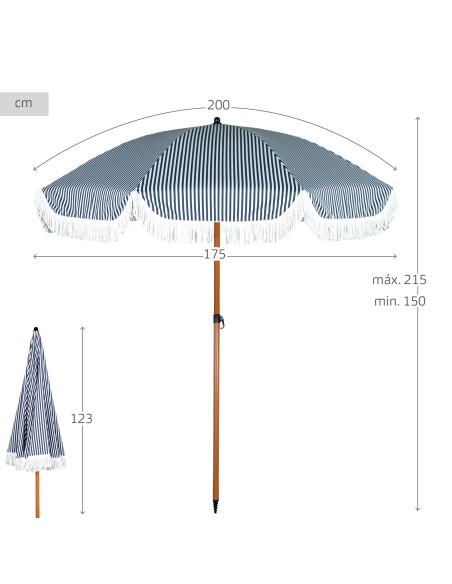 Parasol de plage 8 tiges 200 cm Parasol de plage avec frange de marin