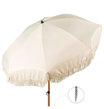 Parasol de plage avec 8 tiges frangées beige 200 cm