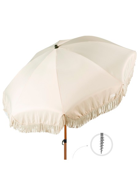 Parasol de plage avec 8 tiges frangées beige 200 cm