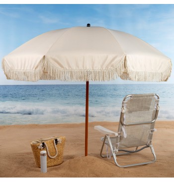 Parasol de plage avec 8 tiges frangées beige 200 cm 2