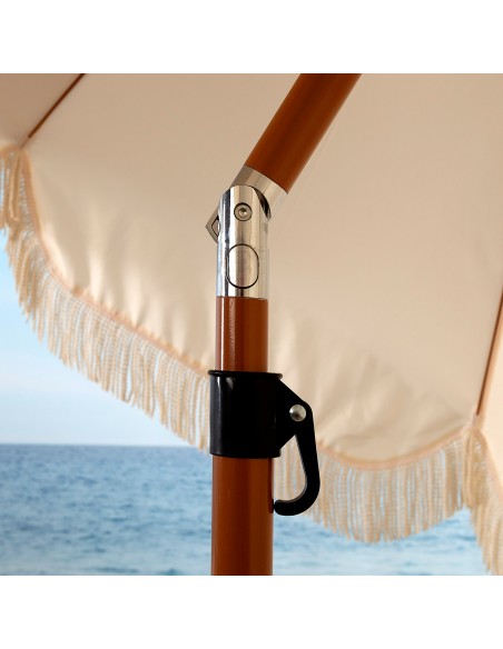 Parasol de plage avec 8 tiges frangées beige 200 cm