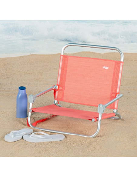 Mini chaise de plage basse fixe (1 kg) 45x45x50 cm corail