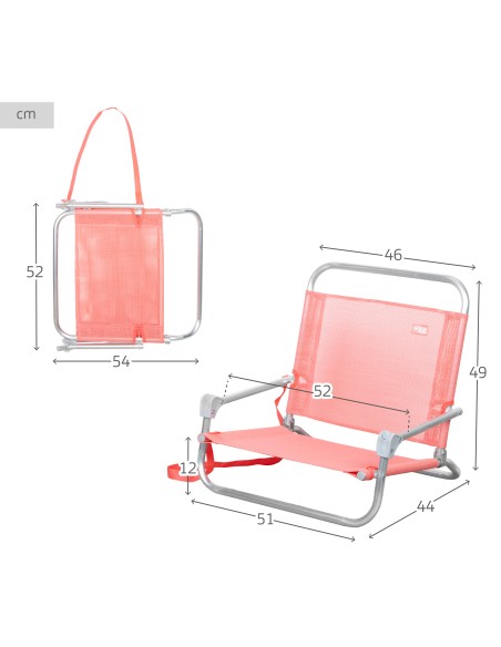 Mini chaise de plage basse fixe (1 kg) 45x45x50 cm corail