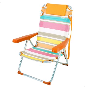 Chaise de plage pliante et inclinable multicolore à 5...