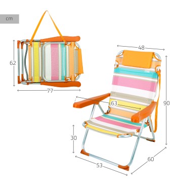 Chaise de plage pliante et inclinable multicolore à 5... 2