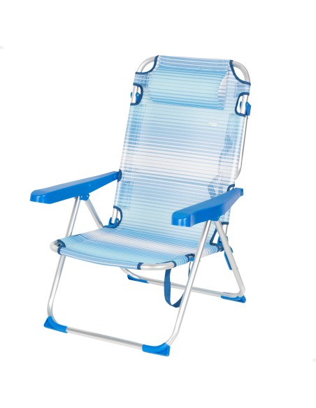Chaise de plage multipositions 48x60x90 cm rayures bleues