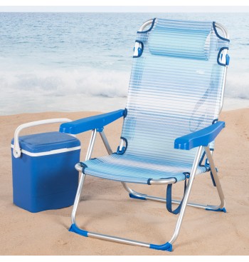Chaise de plage multipositions 48x60x90 cm rayures bleues 2