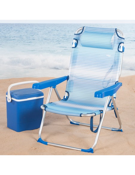 Chaise de plage multipositions 48x60x90 cm rayures bleues