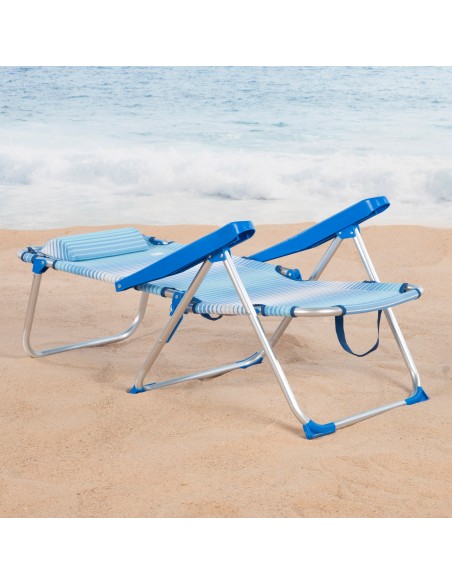 Chaise de plage multipositions 48x60x90 cm rayures bleues