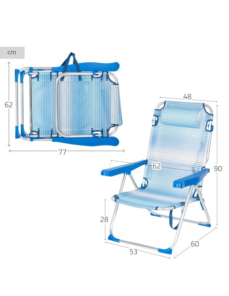 Chaise de plage multipositions 48x60x90 cm rayures bleues