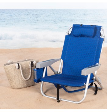 Chaise de plage basse XL multipositions 55x60x80 cm bleu... 2