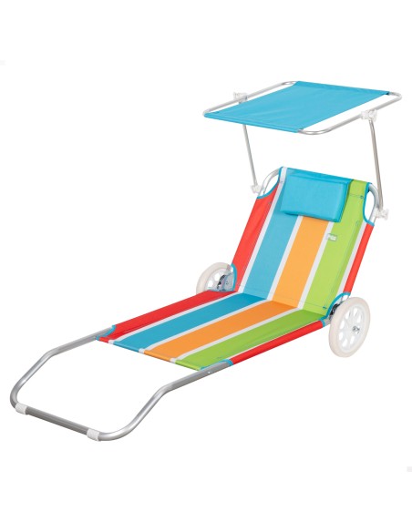 Chaise longue de plage 2 en 1 avec coussin rembourré et parasol