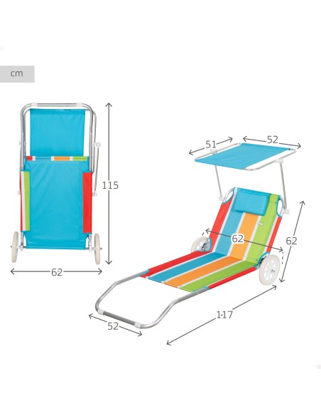 Chaise longue de plage 2 en 1 avec coussin rembourré et parasol