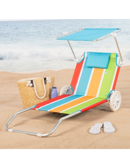 Chaise longue de plage 2 en 1 avec coussin rembourré et parasol