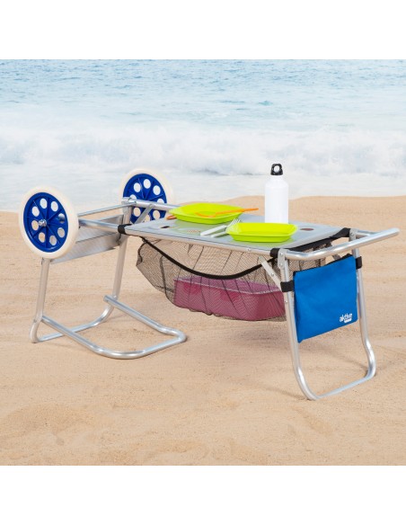 Chariot de table de plage 2 en 1 avec base extensible et support auxiliaire