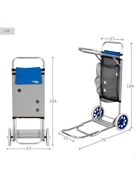 Chariot de table de plage 2 en 1 avec base extensible et support auxiliaire