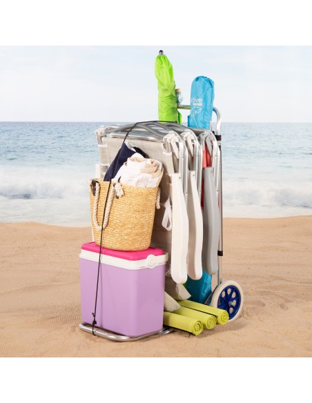Chariot de table de plage 2 en 1 avec base extensible et support auxiliaire