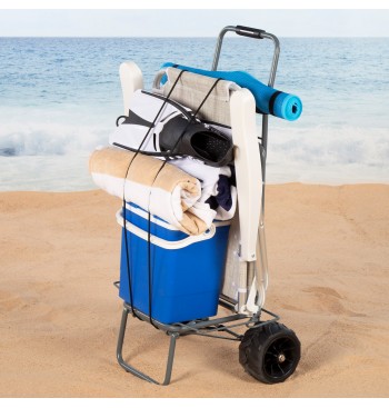 Chariot de plage pliable avec grandes roues et corde de... 2