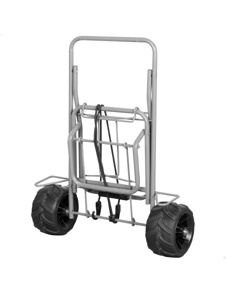 Chariot de plage pliable avec grandes roues et corde de maintien