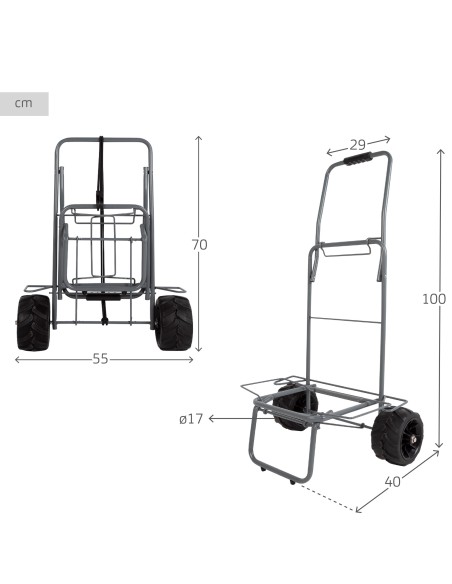 Chariot de plage pliable avec grandes roues et corde de maintien