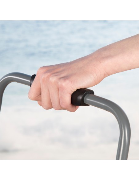 Chariot de plage pliable avec grandes roues et corde de maintien