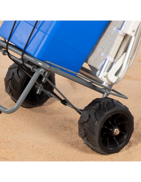 Chariot de plage pliable avec grandes roues et corde de maintien