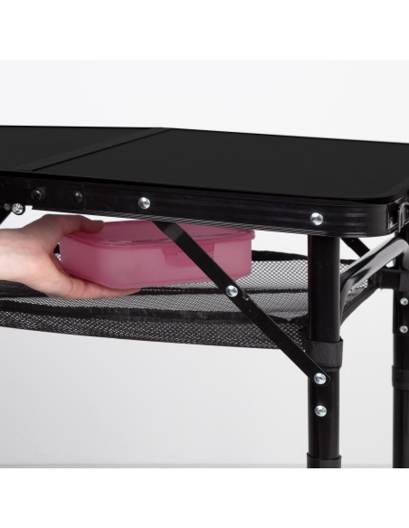 Table de camping pliante petite valise, réglable en hauteur et antidérapante, noire avec filet