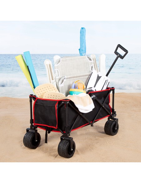 Chariot de plage avec table amovible et grandes roues 360º