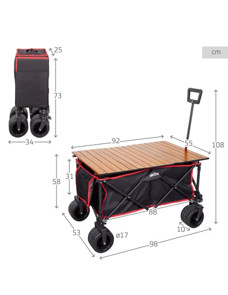 Chariot de plage avec table amovible et grandes roues 360º