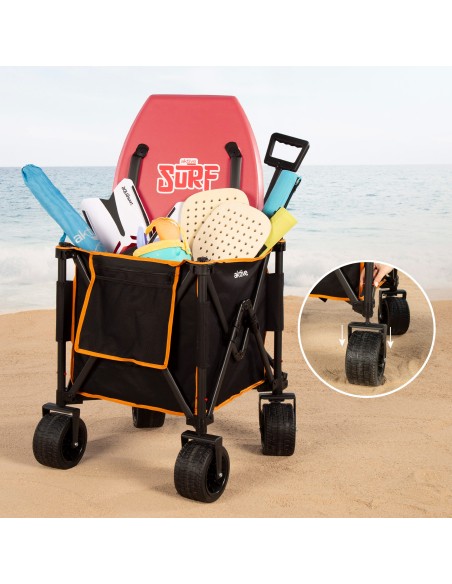 Chariot de plage pliable avec grandes roues amovibles à 360º