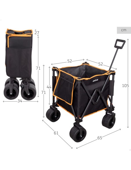 Chariot de plage pliable avec grandes roues amovibles à 360º