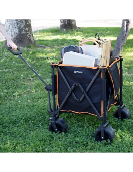 Chariot de plage pliable avec grandes roues amovibles à 360º