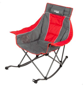 Fauteuil à bascule de camping pliant gris et rouge avec...