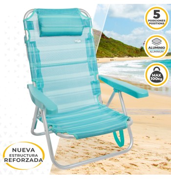 Chaise de plage basse multiposition 48x46x84 cm turquoise 2