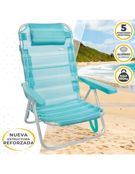 Chaise de plage basse multiposition 48x46x84 cm turquoise