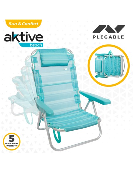Chaise de plage basse multiposition 48x46x84 cm turquoise
