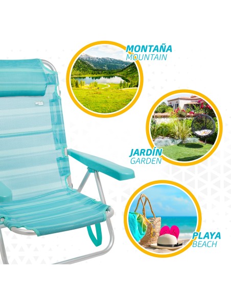 Chaise de plage basse multiposition 48x46x84 cm turquoise