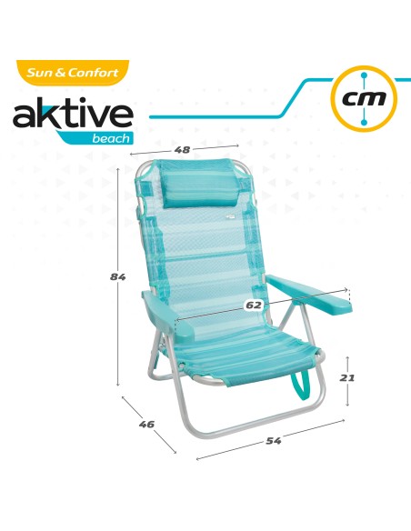 Chaise de plage basse multiposition 48x46x84 cm turquoise